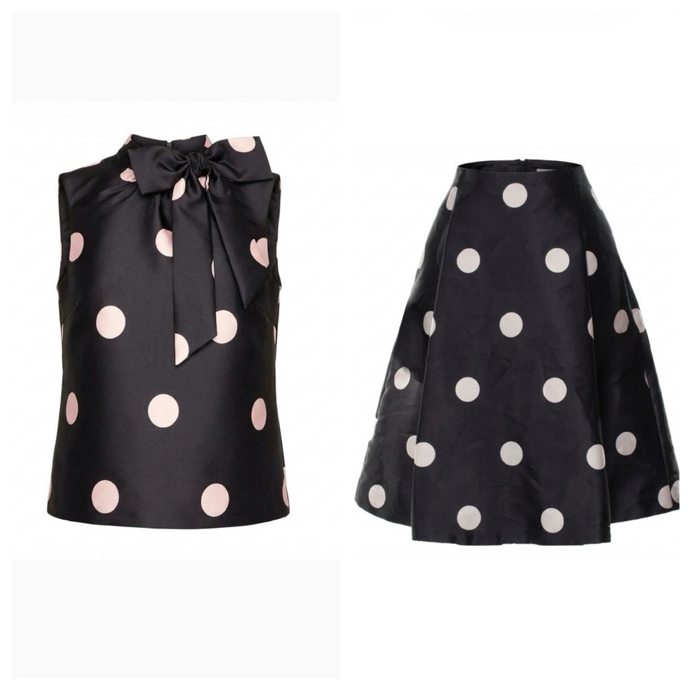 Kate Spade Elegant Polka Dot Bow blouse and matching Skirt size 12